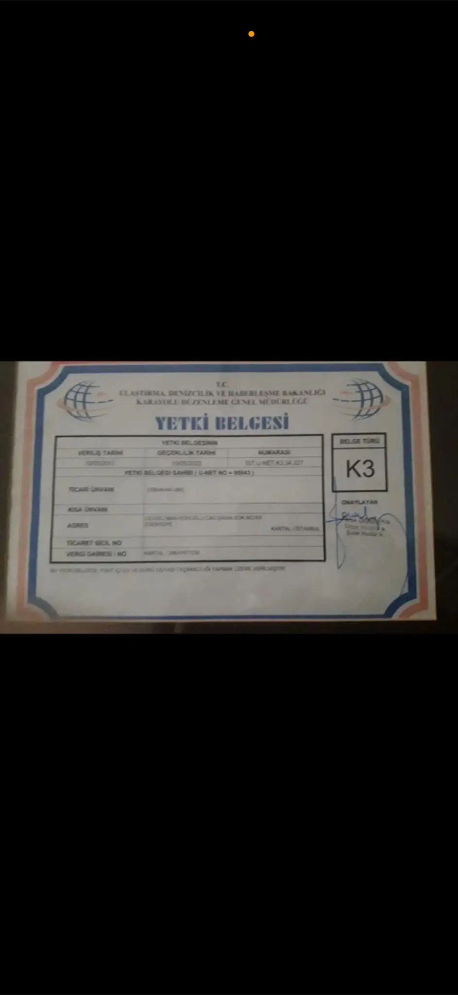 Bakanlık onaylı K3 Yetki belgesi